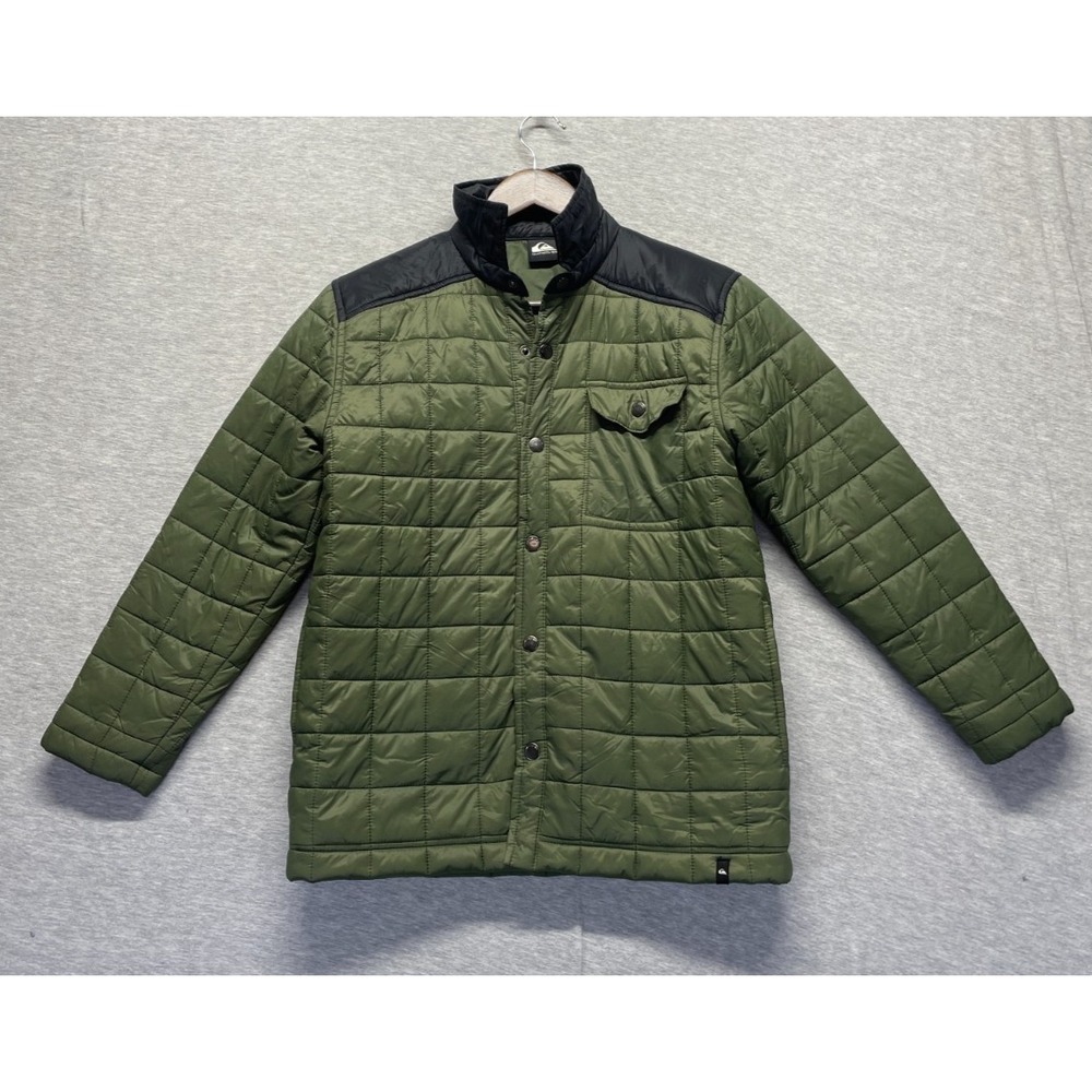 Quiksilver Puffer Jacket Youth M Olive Green Nylon Insulated Winter Snap Front